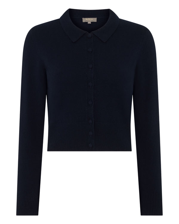 N.Peal Women's Thea Collared Cashmere Cardigan Navy Blue