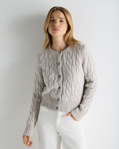 N.Peal Women's Cable Cashmere Cardigan Cashmere Grey Melange