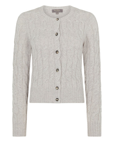N.Peal Women's Cable Cashmere Cardigan Cashmere Grey Melange
