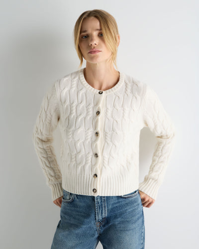 N.Peal Women's Cable Cashmere Cardigan New Ivory White