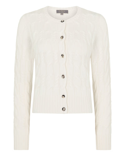 N.Peal Women's Cable Cashmere Cardigan New Ivory White