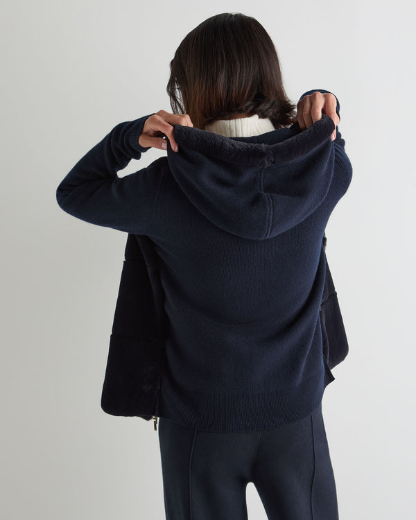 Women's Honeycomb Fur Trim Cashmere Hoodie 4