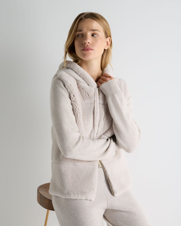 Women's Honeycomb Fur Trim Cashmere Hoodie 1
