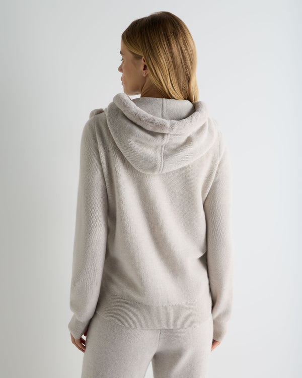Women's Honeycomb Fur Trim Cashmere Hoodie 4