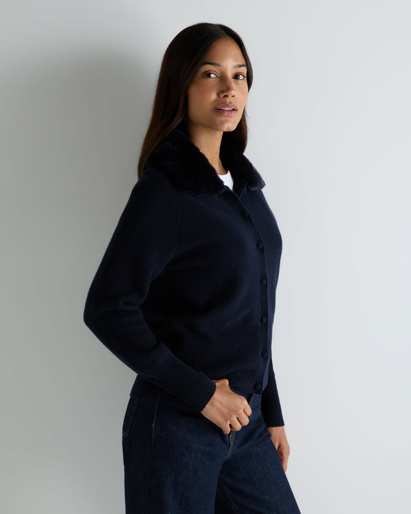 Women's Honeycomb Fur Trim Cashmere Cardigan 1