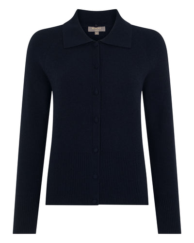 N.Peal Women's Honeycomb Fur Trim Cashmere Cardigan Navy Blue