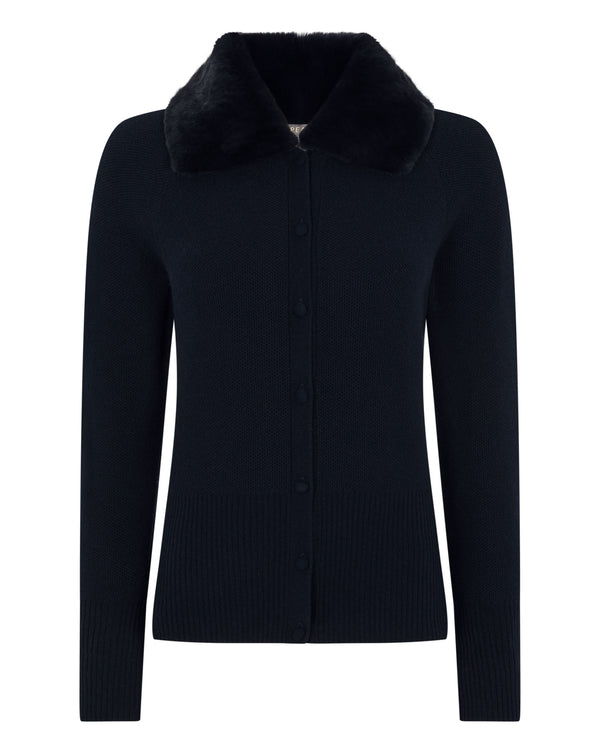 Women's Honeycomb Fur Trim Cashmere Cardigan 6