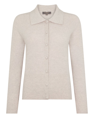 N.Peal Women's Honeycomb Fur Trim Cashmere Cardigan Pebble Grey