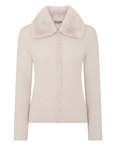 N.Peal Women's Honeycomb Fur Trim Cashmere Cardigan Pebble Grey