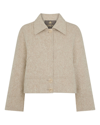 N.Peal Women's Herringbone Jacket With Rex Fur Collar Beige Brown