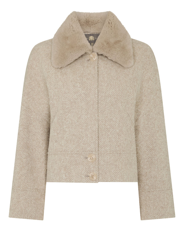 Women's Herringbone Jacket With Rex Fur Collar 2
