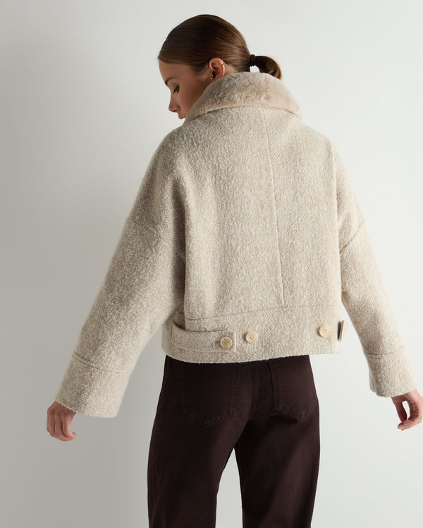 Women's Herringbone Jacket With Rex Fur Collar 4