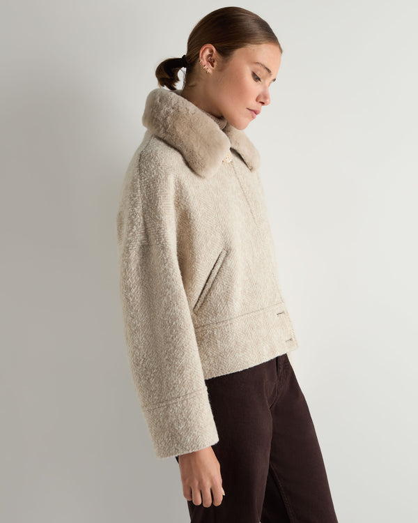 Women's Herringbone Jacket With Rex Fur Collar 6
