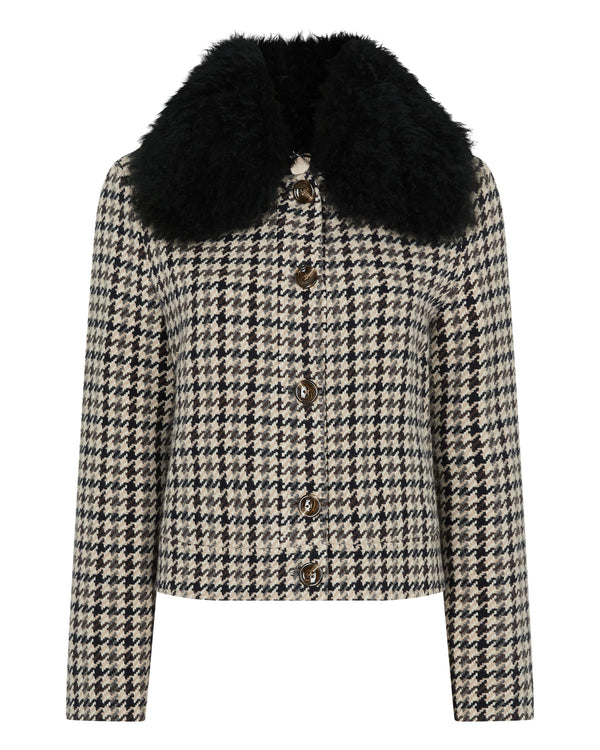 Women's Icon Dogtooth City Jacket With Fur Collar 8