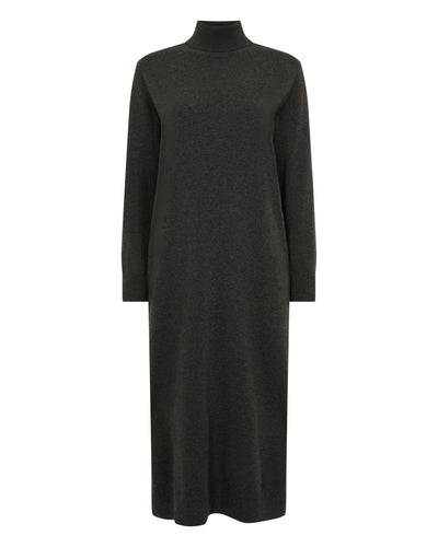 N.Peal Women's Roll Neck Cashmere Jumper Dress Grey Moss