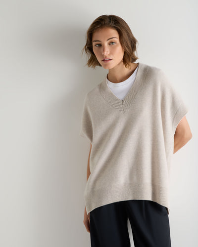 N.Peal Women's Honeycomb Sleeveless Cashmere Jumper Pebble Grey