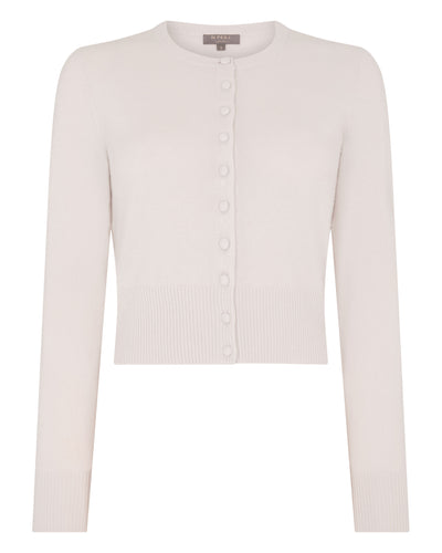 N.Peal Women's Covered Button Cashmere Cardigan Snow Grey