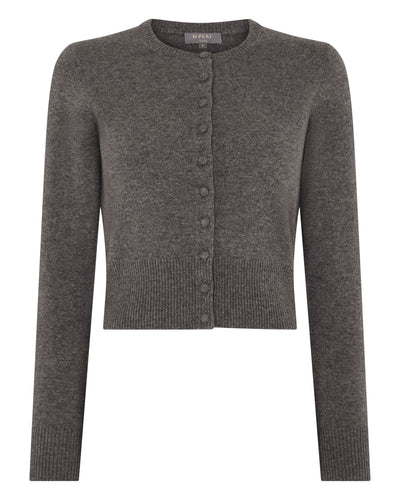 N.Peal Women's Covered Button Cashmere Cardigan Wood Smoke Brown