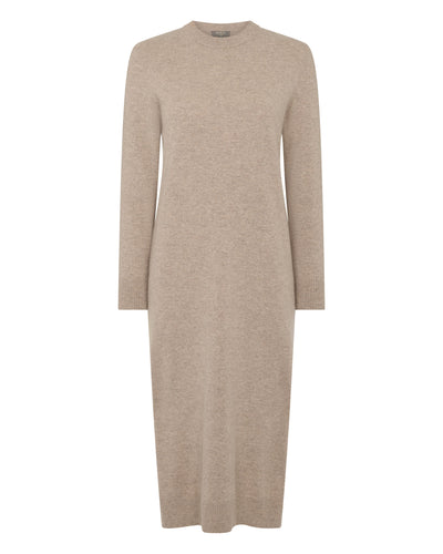 N.Peal Women's Round Neck Cashmere Jumper Dress Oatmeal Brown