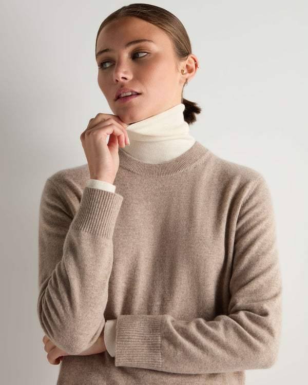 N.Peal Women's Round Neck Cashmere Jumper Dress Oatmeal Brown