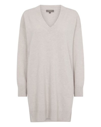 N.Peal Women's Elise Long V Neck Cashmere Tunic Pebble Grey