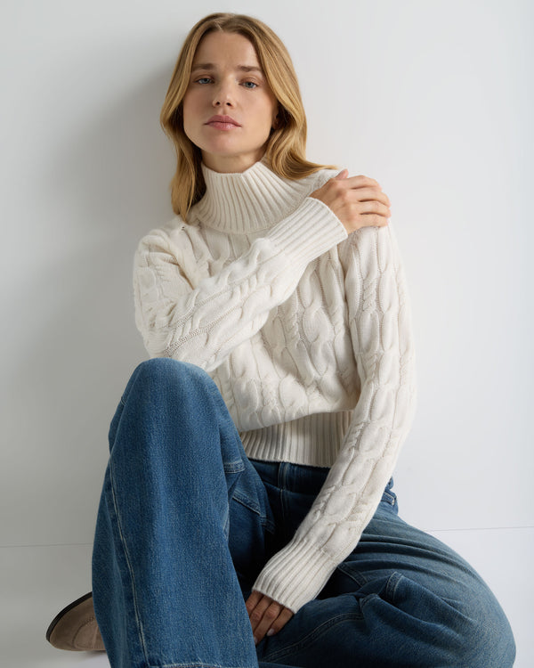 Women's Cable Knit Funnel Neck Cashmere Jumper 1