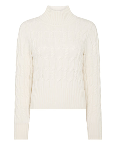 N.Peal Women's Cable Knit Funnel Neck Cashmere Jumper New Ivory White