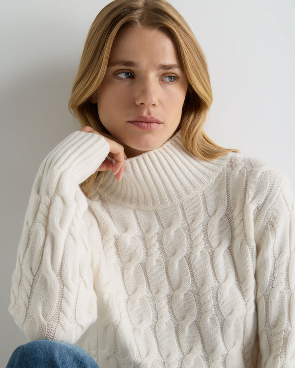 Women's Cable Knit Funnel Neck Cashmere Jumper 5