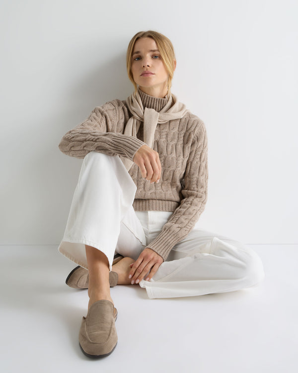 Women's Cable Knit Funnel Neck Cashmere Jumper 3