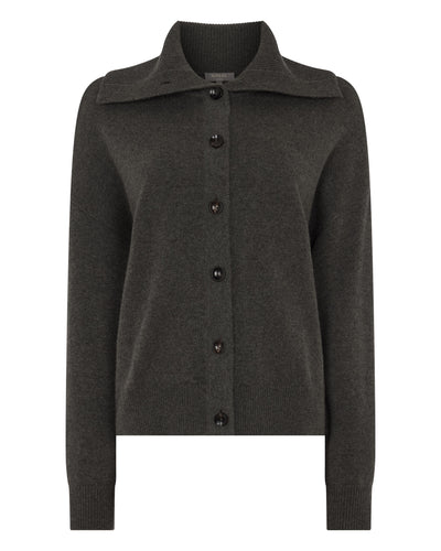 N.Peal Women's Sailor Collar Cashmere Cardigan Grey Moss