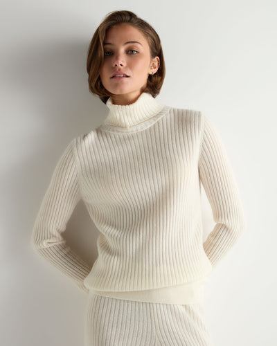 N.Peal Women's Roll Neck Cashmere Jumper New Ivory White