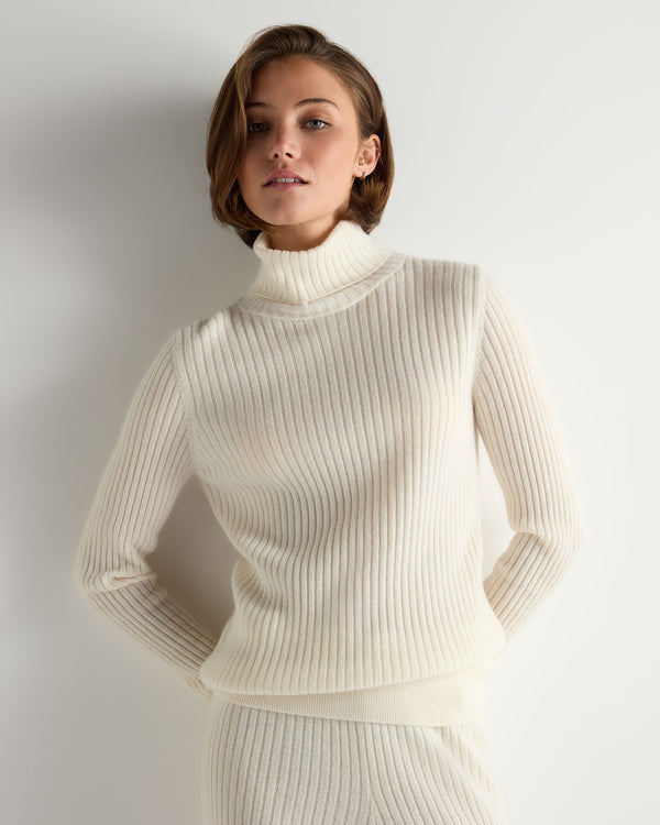 N.Peal Women's Roll Neck Cashmere Jumper New Ivory White