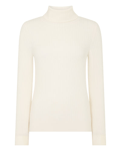 N.Peal Women's Roll Neck Cashmere Jumper New Ivory White