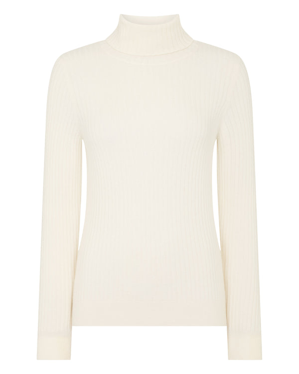 N.Peal Women's Roll Neck Cashmere Jumper New Ivory White