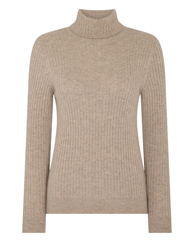 N.Peal Women's Roll Neck Cashmere Jumper Oatmeal Brown