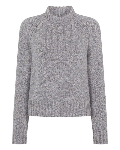 N.Peal Women's Funnel Neck Melange Cashmere Jumper With Lurex Ash Grey Sparkle