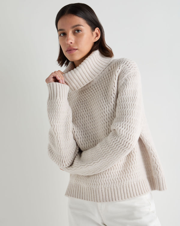 Women's Cashmere Chevron Roll Neck Cashmere Jumper With Lurex 1