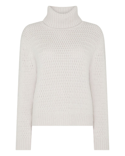 N.Peal Women's Cashmere Chevron Roll Neck Cashmere Jumper With Lurex Frost White Sparkle