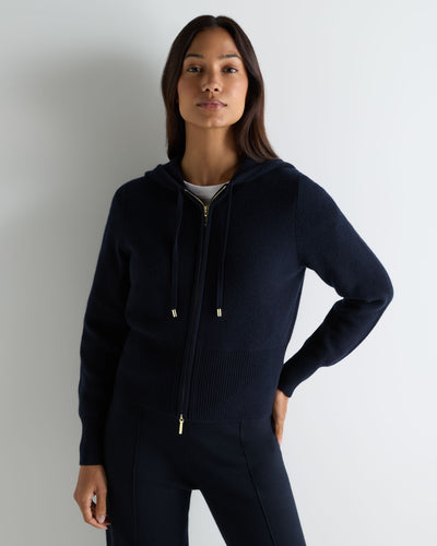 N.Peal Women's Honeycomb Zipper Cashmere Hoodie Navy Blue