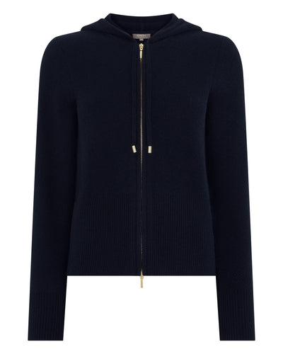 N.Peal Women's Honeycomb Zipper Cashmere Hoodie Navy Blue