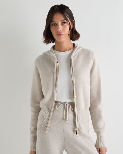 N.Peal Women's Honeycomb Zipper Cashmere Hoodie Pebble Grey