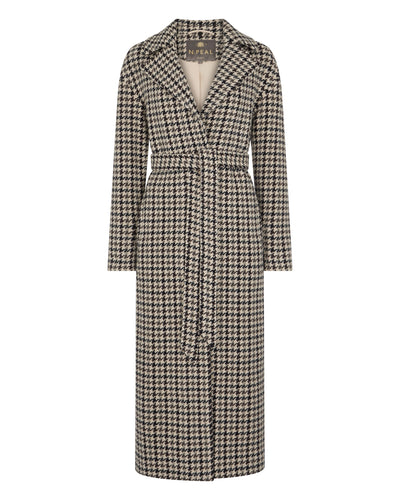 N.Peal Women's Icon Dogtooth City Coat With Fur Collar Beige Brown Dogtooth