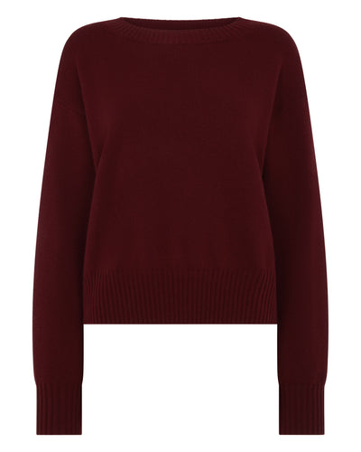N.Peal Women's Crop Boat Neck Cashmere Jumper Rustic Red