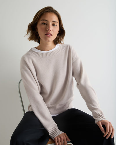 N.Peal Women's Crop Boat Neck Cashmere Jumper Snow Grey