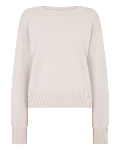 N.Peal Women's Crop Boat Neck Cashmere Jumper Snow Grey