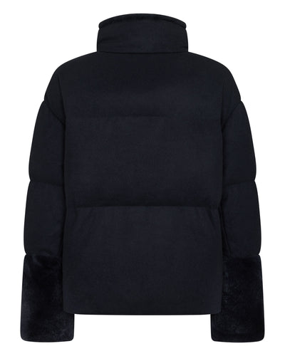 N.Peal Women's Fur Cuff Padded Cashmere Jacket Navy Blue