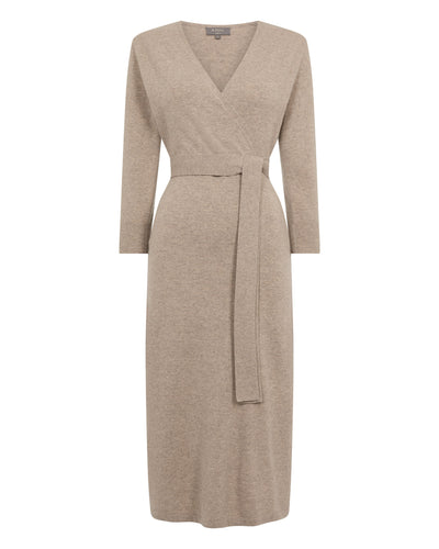 N.Peal Women's Willa Wrap Cashmere Dress Oatmeal Brown