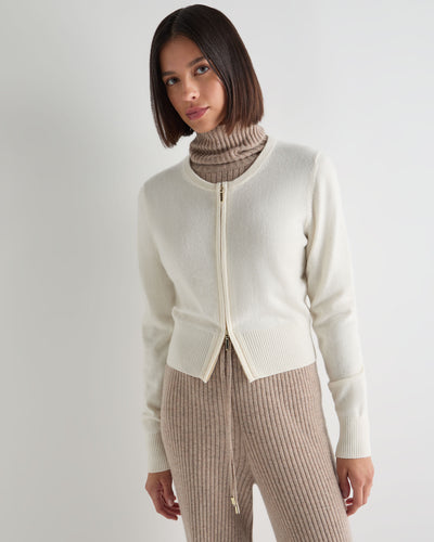 N.Peal Women's Ivy Zipped Cashmere Cardigan New Ivory White