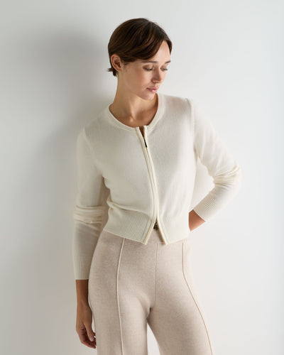 Women's Ivy Zipped Cashmere Cardigan New Ivory White