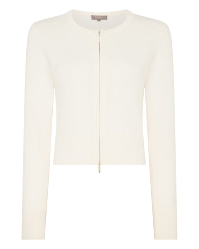 N.Peal Women's Ivy Zipped Cashmere Cardigan New Ivory White